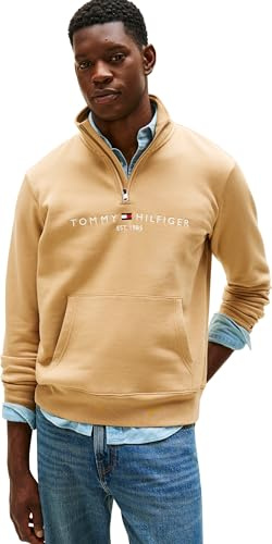 Tommy Hilfiger Herren Sweatshirt mit Reißverschluss Logo Mockneck mit Bauchtasche