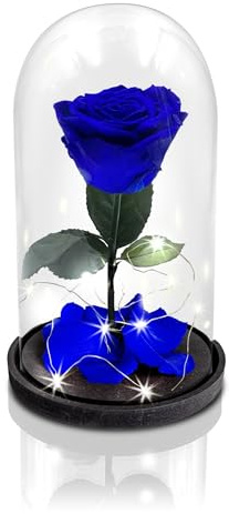 Aluisi Fiori - Rosa Stabilizzata Blu con LED - Rosa Eterna Stabilizzata - Rosa Stabilizzata Vera in Cupola di Vetro - Fiori Stabilizzati - Regalo per Mamma - Made in Italy