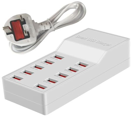 Gcidto 10-port 72W multi-port USB charging station, suitable for charging smartphones, tablets, and other USB-enabled devices.(10 port-white)