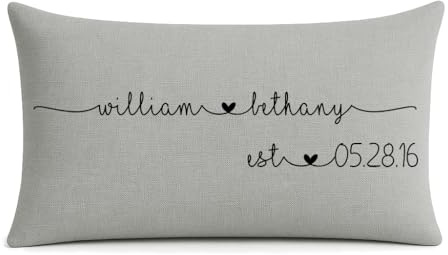 Personalized Wedding Pillow – Custom Couple’s Name Pillow with Heart – Romantic Wedding Gift, Engagement Gift – Decorative Throw Pillow for Home (Gray, 12x18)