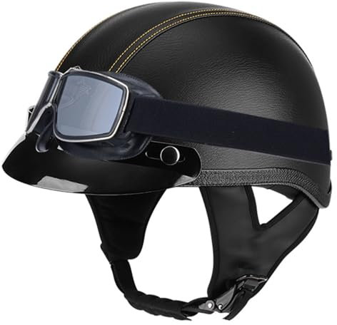 Vintage Caschi Cromwell Casco a Scodella Aperto Casco Demi Jet ECEDOT Omologato Mezzo Elmetto da Moto retrò per Uomo E Donna Biker Cruiser Touring Caschi Scodella Cromwell 5,M:57-58CM