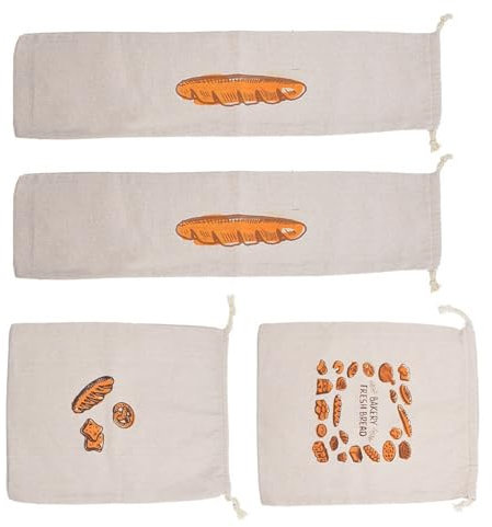 Fazvncv Brotbeutel aus Bio-Leinen, wiederverwendbar, für Baguettgemüse, handwaschbar, 4 Stück