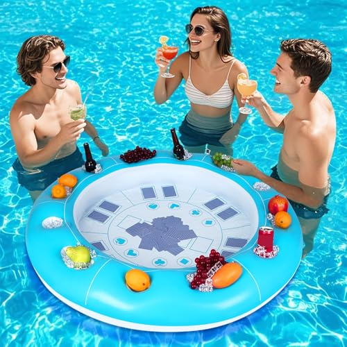 Schwimmender Tisch Für Pool, Aufblasbares Spieltisch Mit Getränkehalter, 100 cm Groß Schwimmendes Tablett Pool Zubehör