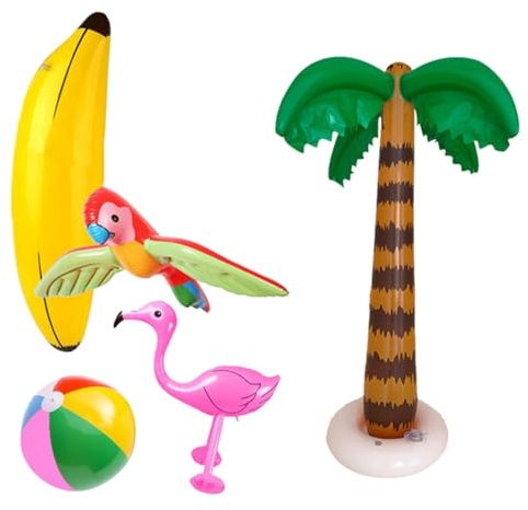 GARIOUANS 5 Stück Aufblasbare Wasser Spielzeuge PVC Strand mit Flamingo Kokosnussbaum Papagei und Banane für Outdoor Spaß