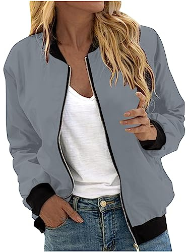 YAOJIWANG Femme Blouson Bomber Décontracté à Col Montant Et Fermeture éclair Intégrale Pour Femme Tenues D'extérieur Blouse Manches Longues Veste de Sport Femmes Vêtements pour le Bureau S-5XL