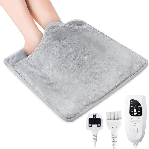 PLLYPE Calentador de pies eléctrico, calentador de pies, con 6 Niveles de Temperatura y 4 Temporizadores, para pies, espalda y cuerpo entero (Gris plata)