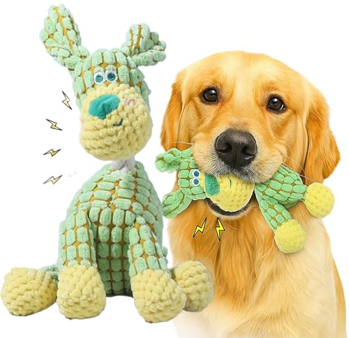 JunD Juguete para Perros 2025 – Peluche Interactivo para Cachorros y Perros Pequeños o Medianos con Chirriador y Tejido Resistente, Mordedor y Cojín de Compañía 25,5 x 13,5 cm