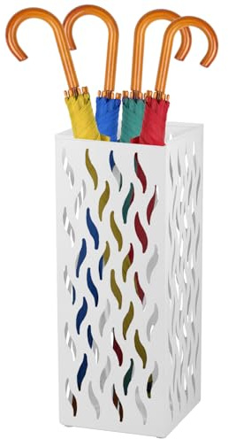HZUIZXYO Metal Umbrella Stand,Square Hollowed Umbrella Holder Sturdyand Practical Large Storage Space Bucket Suitable for Entryway Home Office (White)