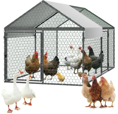 VEVOR Pollaio in Metallo 1 x 2 x 1 m per 4-6 Galline, Gabbia per Polli con Copertura Impermeabile e Doppie Porte, Tetto a Punta, Compatibile con Pollai in Legno, per Conigli Oche Anatre da Esterno