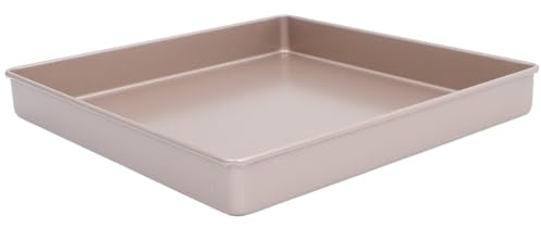 Hemobllo Teglia da Forno Quadrata in Acciaio al Carbonio 28X28 CM Antiaderente Dorata per Dolci Cheesecake e Torte Stampo Quadrato Grande per Cucina Domestica Sformatura Facile e
