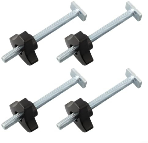 Lot de 4 boulons et boutons de serrage M8 en T robustes avec écrous pour gabarits de travail du bois et établi, construction en plastique et en métal pour un maintien sûr