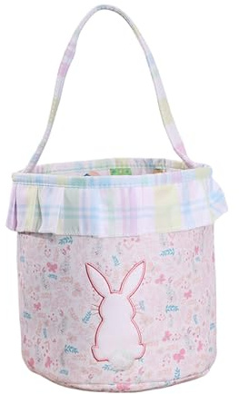 Cesta de Pascua con Cubito de Conejo Cola de Pompones | Decoración de Huevos y Conejos para de Pascua para Niños y Niñas en de Cumpleaños y Primavera con Chocolate Juguetes Snacks