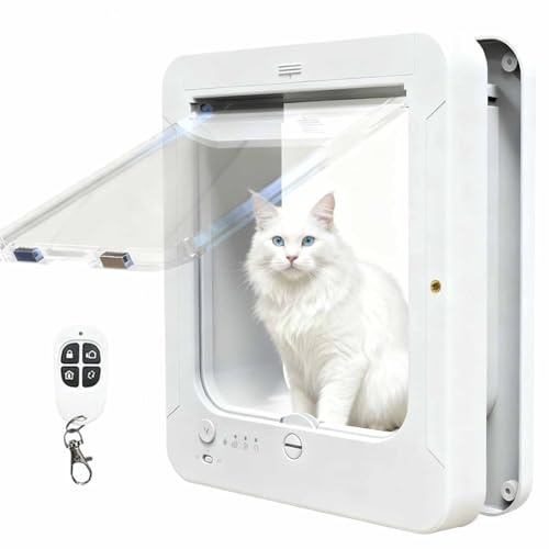Elektronische Katzentür, Mikrochip Smart Pet Flap mit 2 Halsbandschlüsseln, 4-Wege-Verriegelung, automatische Entriegelung, für Haustiere bis zu 11,3 kg