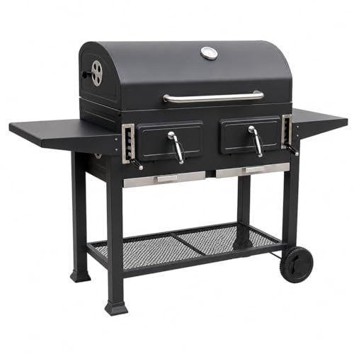 Barbacoa de Carbón – Parrilla de Acero con Ventilación Regulable, Rejilla Superior para Verduras, Estante Inferior, Mango Resistente al Calor, Gran Superficie de Cocina (Cuadrada XL)