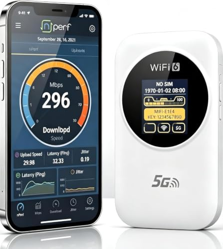 Routeur WiFi 6 Portable 5G Déverrouillé ，avec Emplacement SIM, Modem Internet Mobile Haut Débit 5G/4G+, Connexion Jusqu'à 30 Appareils, Idéal Voyage et Télétravail