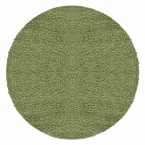 Teppium Moderner Hochflor Teppich Wohnzimmer 160 cm Rund Grün - Shaggy Flauschiger Teppich, Extra Weich, Pflegeleicht und Einfarbig - für Schlafzimmer, Küche und Esszimmer