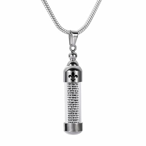 BOBIJOO Jewelry - Pendentif Mezouza Juif Acier Argenté Verre Fleur de Lys + Chaîne Serpent 60cm