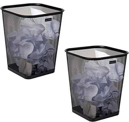 Mind Reader Mesh Trash Can, Waste Paper Basket, Square, Office, Metal Mesh, 9.75 L x 9.75 W x 12.25 H, Set of 2, Black