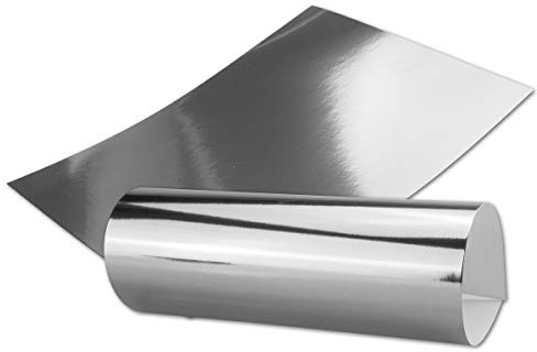 Set di 10 fogli di carta argentata metallizzata a specchio, colore argento lucido, retro bianco, formato DIN A4, 21,0 x 29,5 cm, in confezione regalo/scatola regalo di alta qualità
