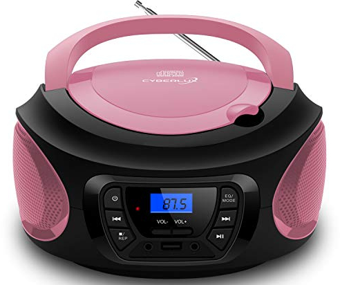 Boombox - Lecteur CD portable - CD/CD-R - USB - Radio FM - Entrée AUX-IN - Prise casque - Radio enfants - Radio CD - Chaîne stéréo - Système compact - Rose vif (Pretty Pink)