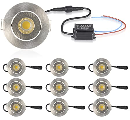 JOYINLED 10 Stück IP65 Wasserdichte LED Lampe 3x1W für moderne Innenbeleuchtung Nickel 6cm (B) x 3(H) Kaltweiß Wohnzimmer