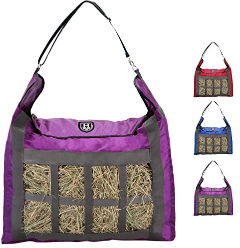 Harrison Howard Premium Durable Slow Feed Horse Hay Bags 1680D Oxford Cloth Heavy Duty Large Capacity Horse Feeding Bag-Regal Purple
