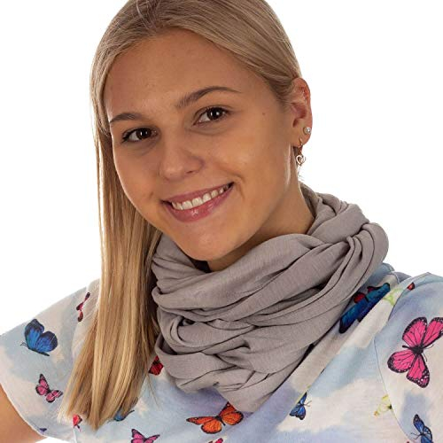 DOLCE ABBRACCIO by RiemTEX Loop Schal Damen Schlauchschal mit Geheimfach Kuscheliger Loopschal aus Jersey Halstuch in Uni Farben (Grau)