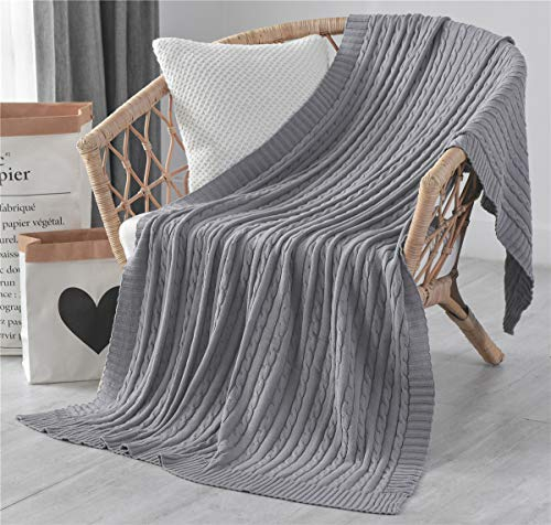 Hayisugal Kuscheldecke 100% Baumwolle Sofa Decke Extra groß Überwurf Strickdecke Wohndecke leicht & kuschelig Wolldecke Sommerdecke für Sofa, Bett, Grau, 120 x 180cm