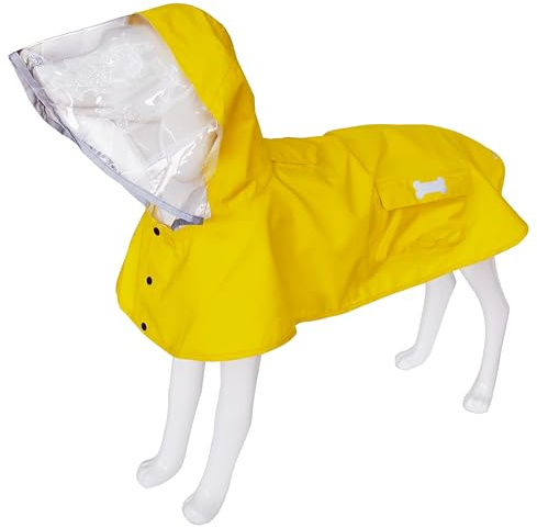 Wasserdichter Hunde-Regenmantel, verstellbar, reflektierend, leicht, Haustier-Regenkleidung mit Poncho-Kapuze (Größe XXL, Gelb)