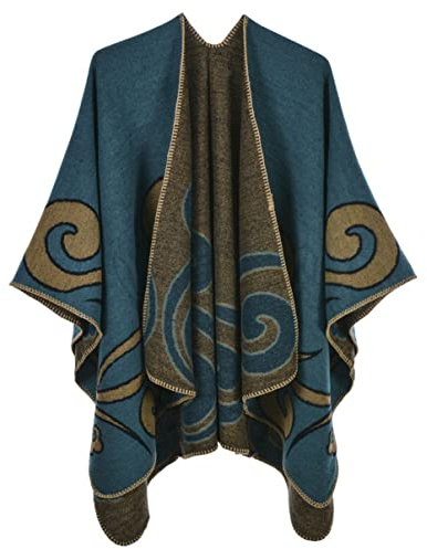 Machbaby Damen Herbst Winter Retro Poncho Schal Gestrickt Beidseitig Tragbar Klassische Wrap Cape Cardigans Schal Quasten Stola