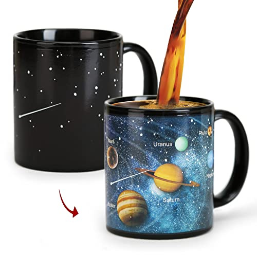Sonnensystem-Kaffeetasse mit Wärmewechseleffekt, 325 ml, Keramik, Weltraumgeschenke für Männer, Astronomie-Neuheiten für Ihn, Freund