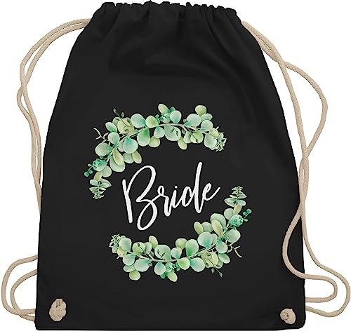Turnbeutel Rucksack - JGA Junggesellenabschied Frauen - Bride Eukalyptus weiß - Unisize - Schwarz - brauttaschen bachelorette party beutel junggesellinnenabschied outfit jungesselnabschied tasche