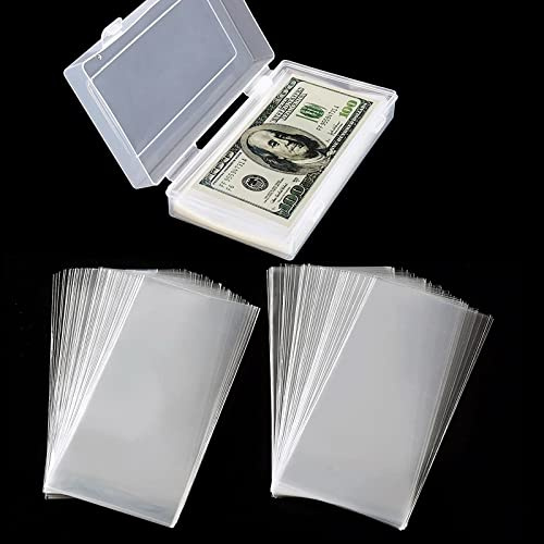Ettonsun Currency Sleeves, 200 Pcs Dollar Bill Holder, Clear Protector Sleeves for Bills, Cash Bank Notes Slab Holder for Collectors