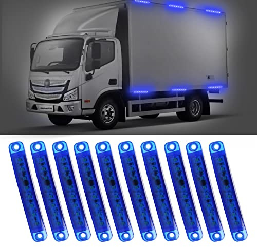 UPXSXT 10pcs LED Luces de señalización lateral, 8 LED Luz estroboscópica de emergencia 12-24V Universal para camión, remolque, caravana, furgoneta, tractor, camión, SUV, barco (azul)