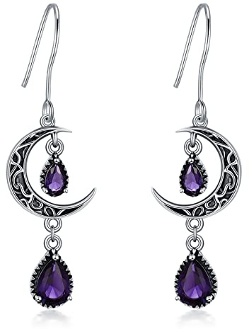 VONALA Keltische Mond Ohrringe für Damen 925 Sterling Silber Amethyst Ohrhänger Lila Ohrhänger Mond Schmuck Geschenke für Damen Teenager Mädchen
