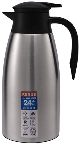 Duendhd Silver 304 Stainless Steel 2L Thermal Flask Vacuum Insulated Water Pot Coffee Tea Milk Jug Thermal Pitcher and Office
