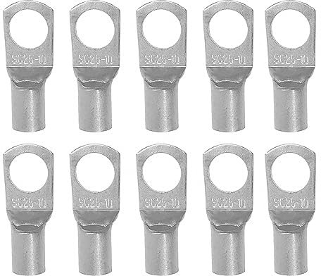 Normal 10 Copper Tube Terminals Copper Wire Lugs,SC25-10 Lug Battery Starter Cable Welding Crimp Terminal Ring (Color : SC25-10, Size : 10pcs)