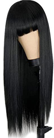 Parrucche Lisci Lunghi Neri con Frangetta, Parrucca Nera Tinta Per Capelli da Donna Parrucca Sintetica Per Capelli Lunghi Ad Alta Densità Per La Festa Cosplay Quotidiana