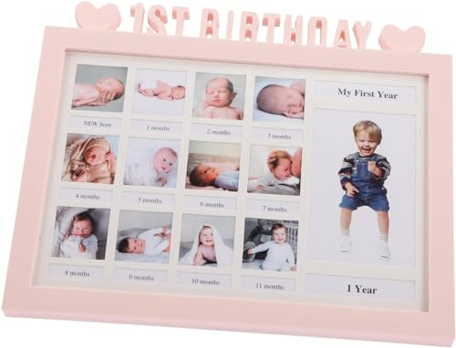 AIDIER Baby Bilderrahmen Erinnerung für Erste Jahr 12 Monate Fotorahmen Collage für 12 Fotos Fotocollage Baby Geburtsgeschenk für Neugeborene Babyparty Ersten Geburtstag Geschenke