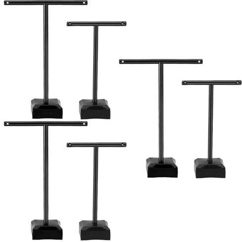 KALIONE 6 espositori trasparenti per orecchini, in acrilico, con barra a T, organizer da banco per orecchini, supporto per albero, supporto per orecchini, per gioielli e spettacoli (nero)