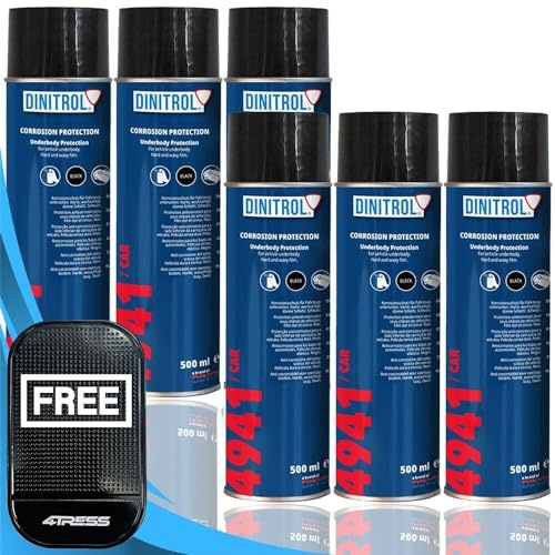 Dinitrol 6 x 500ml Underbody Chassis Rust Proofing Black Aerosol Spray Wax 4941 - Self Healing Abrasion Resistance Car Underbody Underseal Coating with 4Tress Non Slip Car Dash Mat (4T-6X-4941)