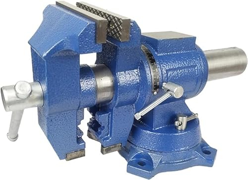 LANNADD 5 Schraubstock, Parallel Werkbank Drehbar Teller 360° Mit Amboss Tischschraubstock Spannweite Rotierende 125 Mm, Professionelle Drehbare Zange für Flachschleifer Fräsmaschinen - Blau