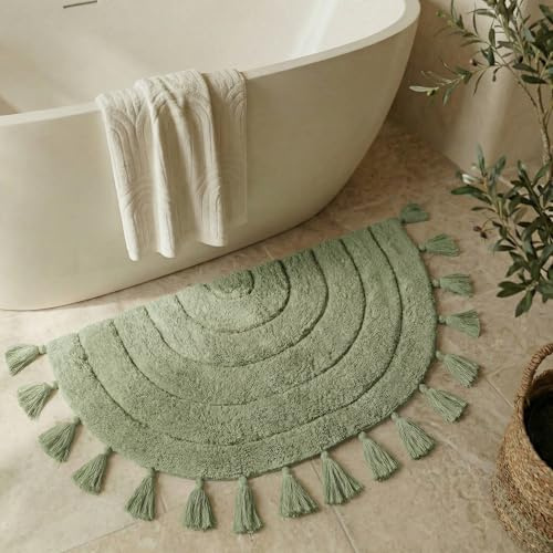 Beautiful Boho Rug with Tassels for Your Bathroom - Soft Half Circle 100% Cotton Mat Fits Perfectly Into Your Home - A Cute, Non-Slip and Absorbent Crochet Rug Ideal to Enhance Any Bath/Bedroom Decor
