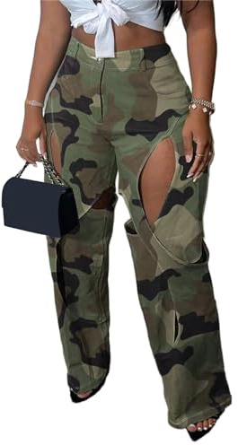 YOOTIKO Womens Camo Cargo Pants High Waisted Army Fatigue Straight Leg Camouflage Trouser Streetwear