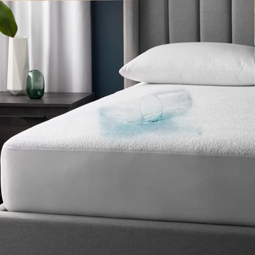 My home store Waterproof Mattress Protector King Size Terry Toweling- 100% Jersey Polycotton with Around Elasticity & Deep 30cm Skirt- Breathable Waterproof Mattress Protector (150 × 200) cm