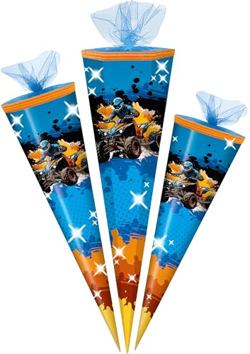 alles-meine.de GmbH Schultüte - Quad Fahrzeug - 50-85 cm - Größe wählbar - Zuckertüte - Tüll Abschluß - eckig/rund - klein & groß - Geschenktüte - Schulanfang - ATV Offroad R..
