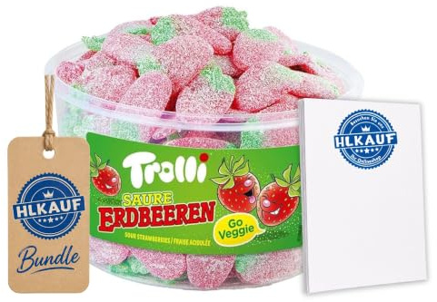 HLKauf-Bundle Trolli Dosen Diverse Sets 1er 2er 3er 4er Set Büro Party Mischpaket Grosspackung 1x Saure Erdbeeren & 1xHLKauf-Block