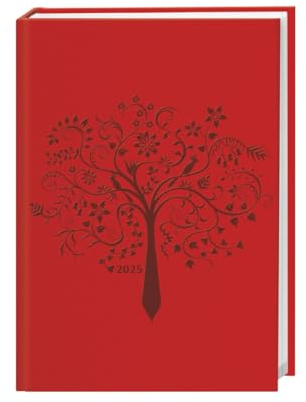 Terminer geprägt rot - Kalenderbuch A6 - Mit vertikalem Kalendarium - Kalender 2025 - Heye-Verlag - Taschenkalender mit viel Platz für Eintragungen - 11,5 cm x 16,3 cm