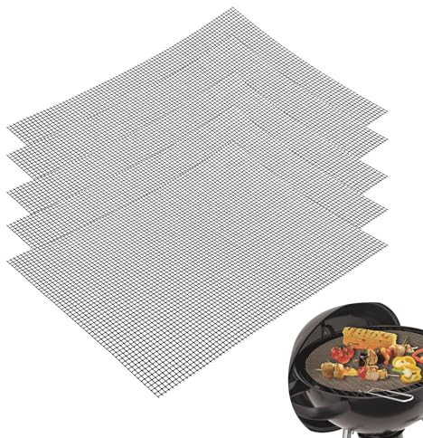 BBQ Grill Mesh, 5 Pezzo 42x36cm Tappetino per Grigliare in Rete di Teflon, Riutilizzabile, per Barbecue a Gas, Carbone, Griglia Elettrica, Forno