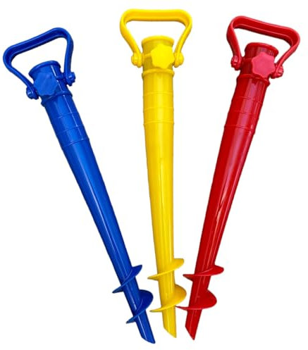 eacommerce - Picchetto Ombrellone Spiaggia in ABS da 42 cm | Punta Elicoidale per Sabbia | Per Pali da 22 a 25 mm | Facile da Piantare | Colori Assortiti (1 Pezzo, In Plastica)